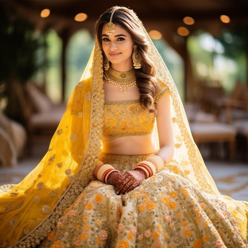 Yellow color lehenga for Bride